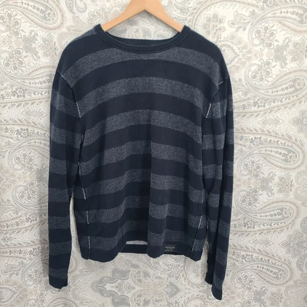 Calvin Klein men's henley striped black/gray Sz XL Grunge emo Goth Skater Preppy